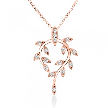 Diamond Vine Leaf Pendant Necklace 14k Rose Gold (0.24ct)