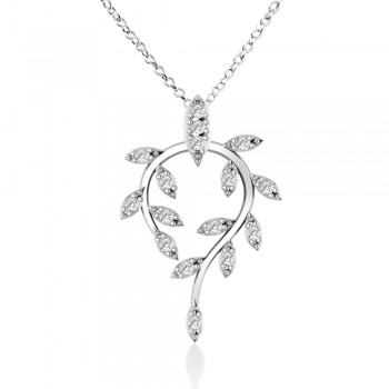 Diamond Vine Leaf Pendant Necklace 14k White Gold (0.24ct)