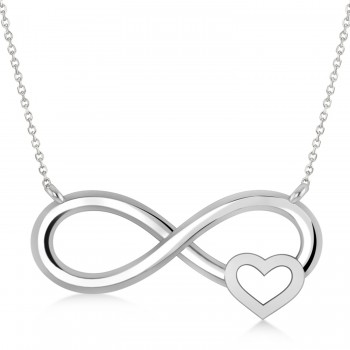 Infinity & Heart Pendant Necklace 14k White Gold