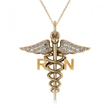 Diamond Caduceus RN Medical Symbol Pendant 14k Yellow Gold (0.13ct)