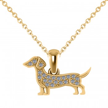 Diamond Accented Dog Pendant Necklace 14K Yellow Gold (0.21ct)