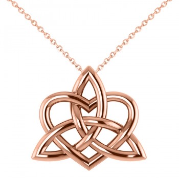 Celtic Trinity Knot Heart Pendant Necklace 14K Rose Gold