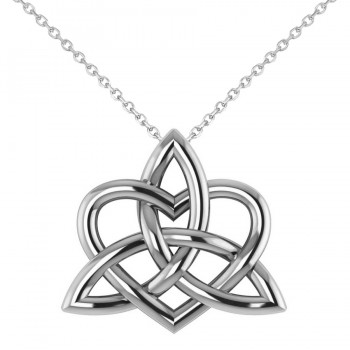 Celtic Trinity Knot Heart Pendant Necklace 14K White Gold