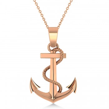 Men's Anchor Pendant Necklace Rope Design 14k Rose Gold