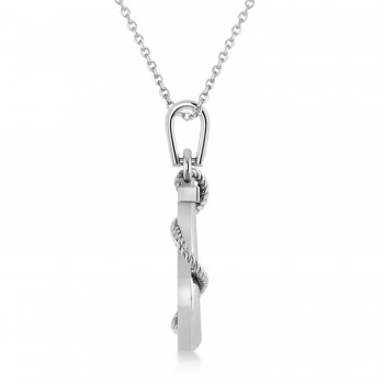 Men's Anchor Pendant Necklace Rope Design 14k White Gold