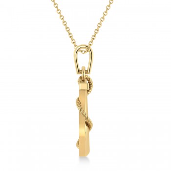 Men's Anchor Pendant Necklace Rope Design 14k Yellow Gold Necklace