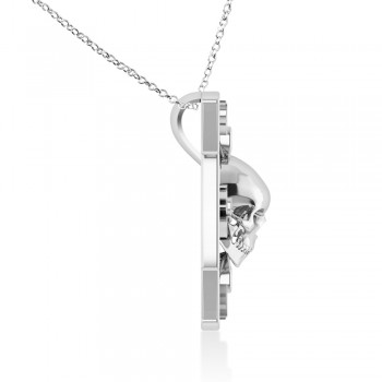 Skull & Cross Men's Pendant Necklace 14k White Gold