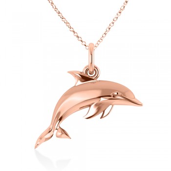 Dolphin Pendant Necklace 14k Rose Gold