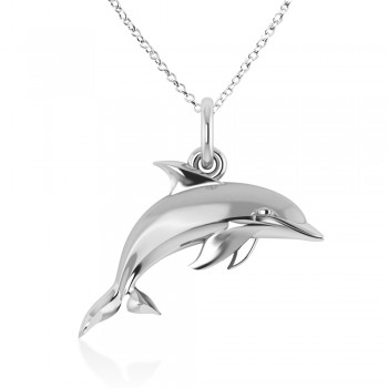 Dolphin Pendant Necklace 14k White Gold