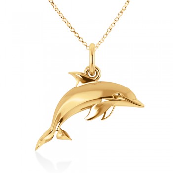 Dolphin Pendant Necklace 14k Yellow Gold