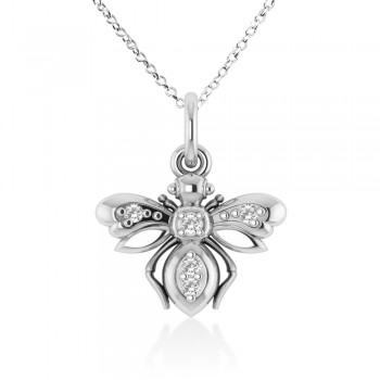 Diamond Bee Pendant Necklace 14k White Gold (0.10ct)