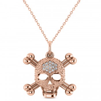 Diamond Skull Charm Pendant Necklace 14K Rose Gold (0.14ct)