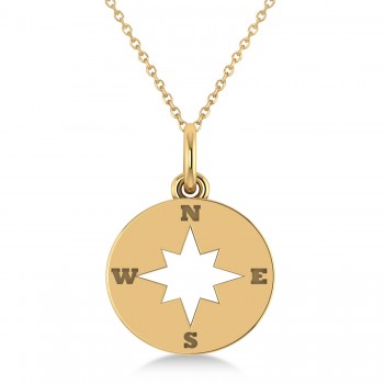 Navigational Compass Pendant Necklace 14k Yellow Gold