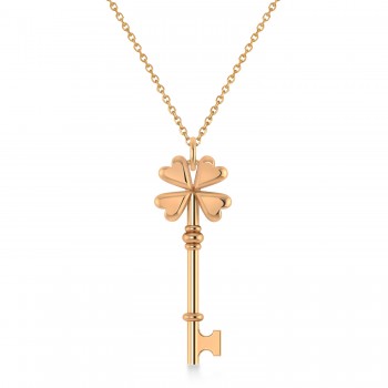 Four Leaf Clover Key Pendant Necklace 14k Rose Gold