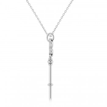 Four Leaf Clover Key Pendant Necklace 14k White Gold