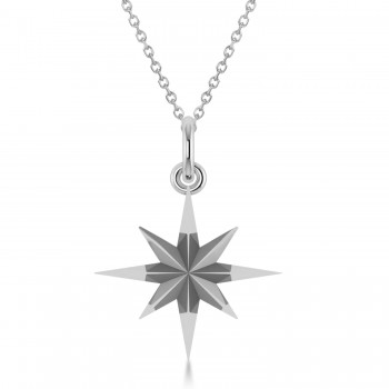 Shinning Bright North Star Pendant Necklace 14k White Gold