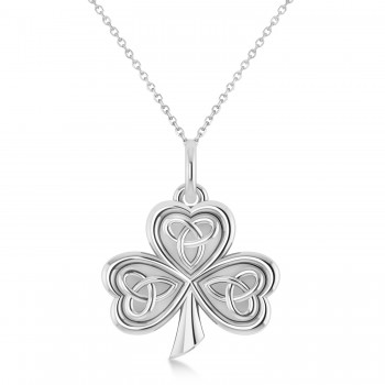 Celtic Knot Three-Leaf Clover Pendant Necklace 14k White Gold