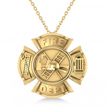 Fire Department Badge Pendant Necklace 14k Yellow Gold