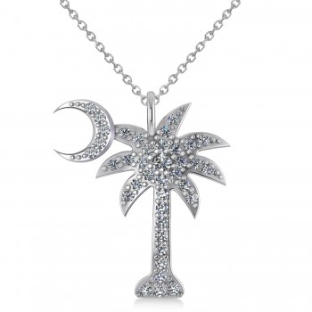 Palmetto & Crescent Moon Lab Diamond Pendant Necklace 14k White Gold (0.81ct)