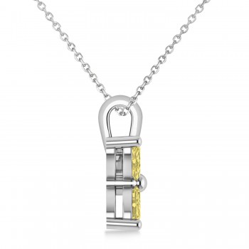 Yellow Diamond Marquise Flower Pendant Necklace 14k White Gold (1.00 ctw)