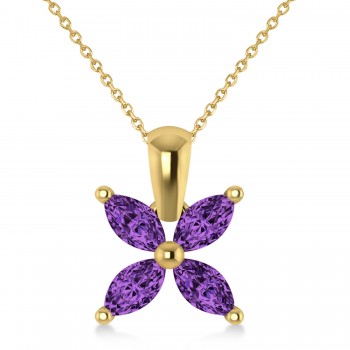 Amethyst Marquise Flower Pendant Necklace 14k Yellow Gold (0.80 ctw)