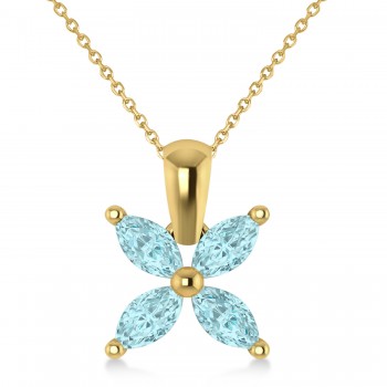 Aquamarine Marquise Flower Pendant Necklace 14k Yellow Gold (0.80 ctw)