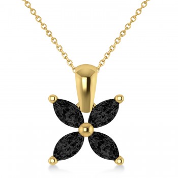 Black Diamond Marquise Flower Pendant Necklace 14k Yellow Gold (1.44 ctw)