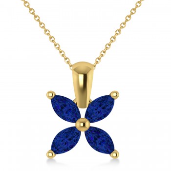 Blue Sapphire Marquise Flower Pendant Necklace 14k Yellow Gold (1.40 ctw)