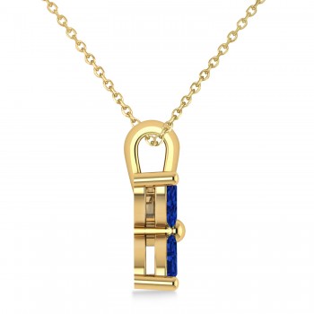 Blue Sapphire Marquise Flower Pendant Necklace 14k Yellow Gold (1.40 ctw)