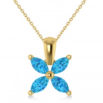 Blue Topaz Marquise Flower Pendant Necklace 14k Yellow Gold (1.20 ctw)