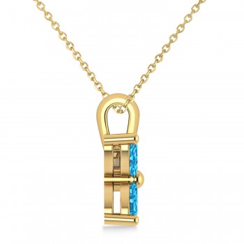 Blue Topaz Marquise Flower Pendant Necklace 14k Yellow Gold (1.20 ctw)
