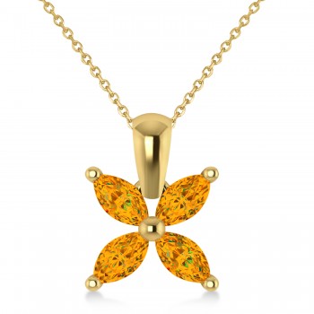 Citrine Marquise Flower Pendant Necklace 14k Yellow Gold (0.80 ctw)