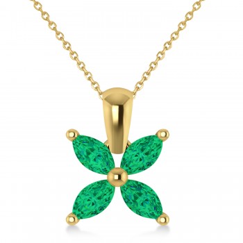 Emerald Marquise Flower Pendant Necklace 14k Yellow Gold (1.20 ctw)