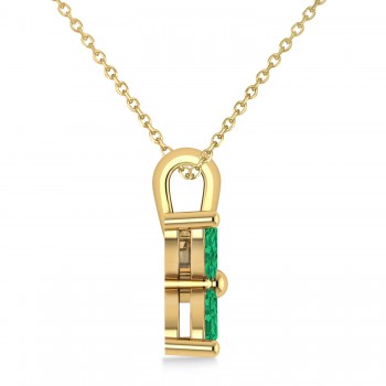 Emerald Marquise Flower Pendant Necklace 14k Yellow Gold (1.20 ctw)