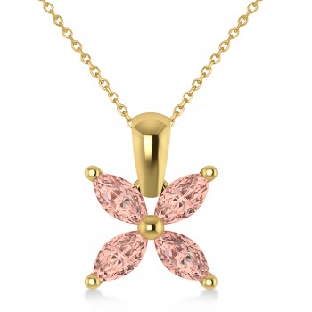 Morganite Marquise Flower Pendant Necklace 14k Yellow Gold (1.20 ctw)