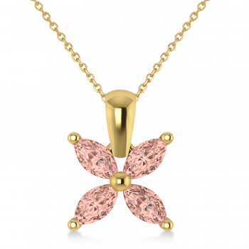 Morganite Marquise Flower Pendant Necklace 14k Yellow Gold (1.20 ctw)