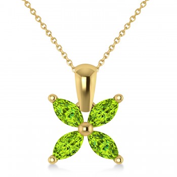 Peridot Marquise Flower Pendant Necklace 14k Yellow Gold (1.00 ctw)