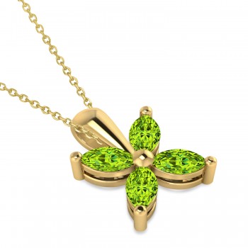 Peridot Marquise Flower Pendant Necklace 14k Yellow Gold (1.00 ctw)