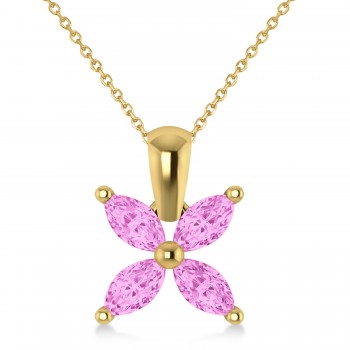 Pink Sapphire Marquise Flower Pendant Necklace 14k Yellow Gold (1.92 ctw)