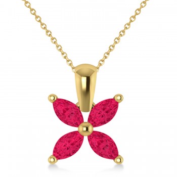 Ruby Marquise Flower Pendant Necklace 14k Yellow Gold (1.40 ctw)