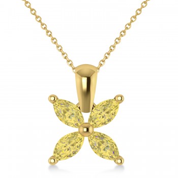 Yellow Diamond Marquise Flower Pendant Necklace 14k Yellow Gold (1.00 ctw)