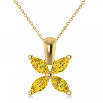 Yellow Sapphire Marquise Flower Pendant Necklace 14k Yellow Gold (1.92 ctw)