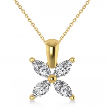 Diamond Marquise Flower Pendant Necklace 14k Yellow Gold (1.00 ctw)