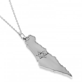 Israel Map Pendant Necklace 14K White Gold