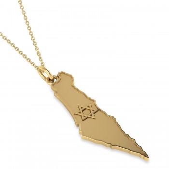 Israel Map Pendant Necklace 14K Yellow Gold