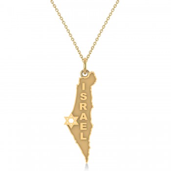 Israel Map Pendant Necklace with Jewish Star 14K Yellow Gold
