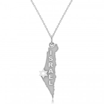 Israel Map Pendant Necklace with Jewish Star in Sterling Silver