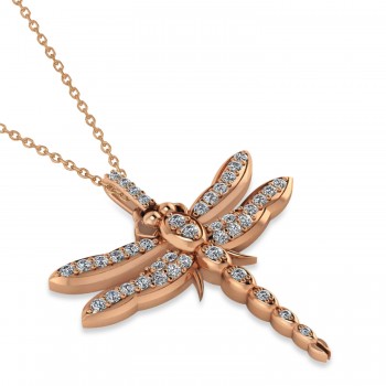 Dragonfly Insect Diamond Pendant Necklace 14k Rose Gold (0.59ct)