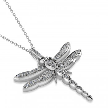 Dragonfly Insect Diamond Pendant Necklace 14k White Gold (0.59ct)