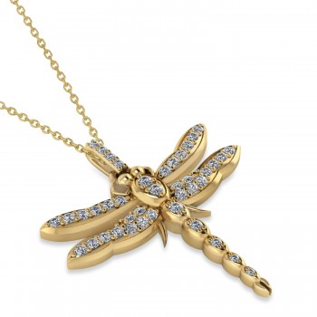 Dragonfly Insect Diamond Pendant Necklace 14k Yellow Gold (0.59ct)